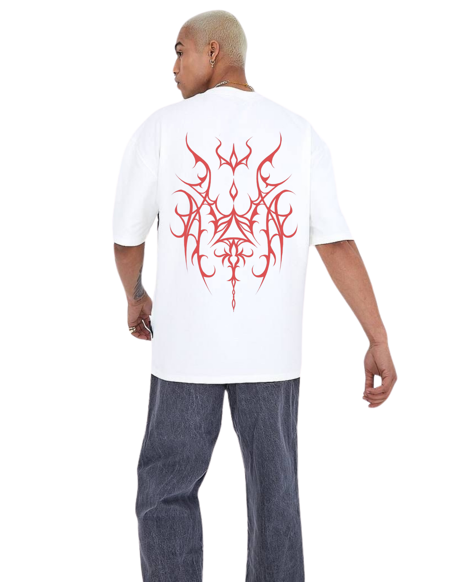 Demon Front And Back Print White Oversized - Unisex