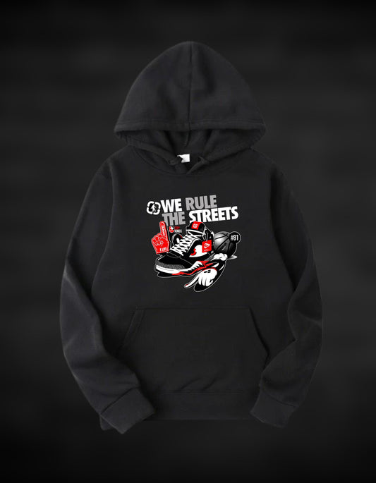 Streets Printed Black Hoodie - Unisex